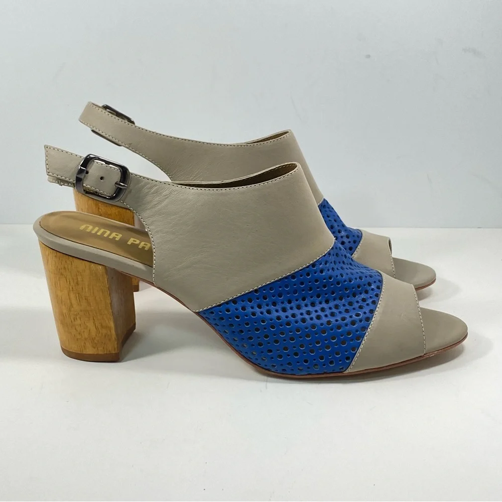 Anthropologie Nina Payne 10.5 11 Slingback Sandal Lina Heels Blue Leather EU 41 - Picture 2 of 10